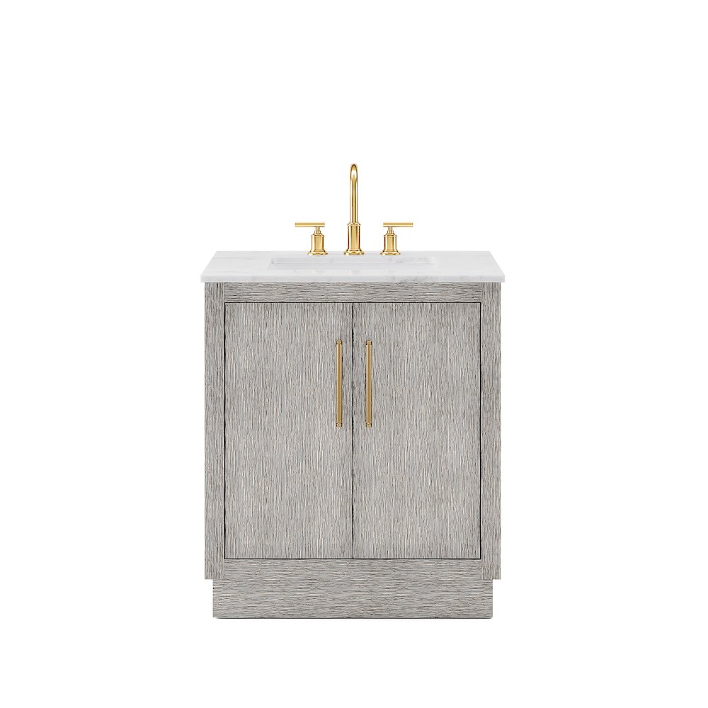 Hugo 30 In. Single Sink Carrara White Marble Countertop Bath Vanity in Grey Oak. Picture 1