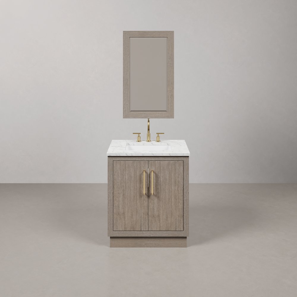 Hugo 30 In. Single Sink Carrara White Marble Countertop Bath Vanity in Grey Oak. Picture 1