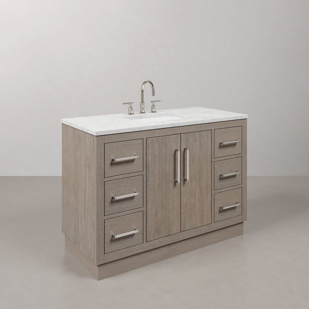 Hugo 48 In. Single Sink Carrara White Marble Countertop Bath Vanity in Grey Oak. Picture 3