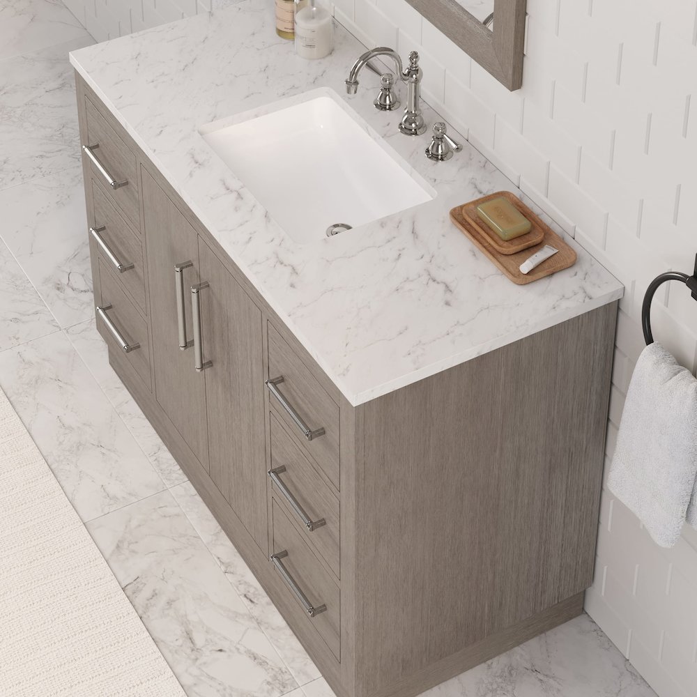 Hugo 48 In. Single Sink Carrara White Marble Countertop Bath Vanity in Grey Oak. Picture 10