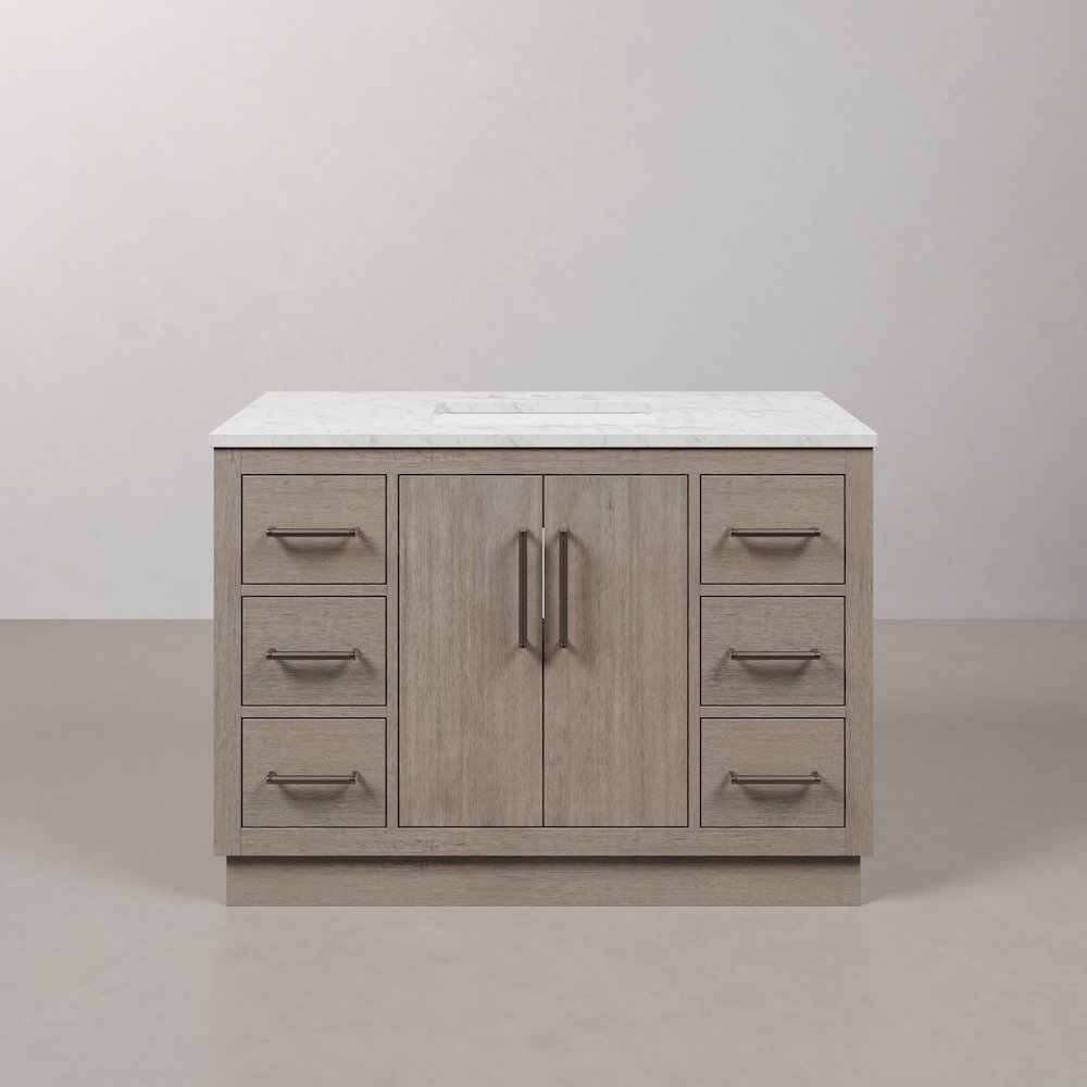 Hugo 48 In. Single Sink Carrara White Marble Countertop Vanity in Grey Oak. Picture 1