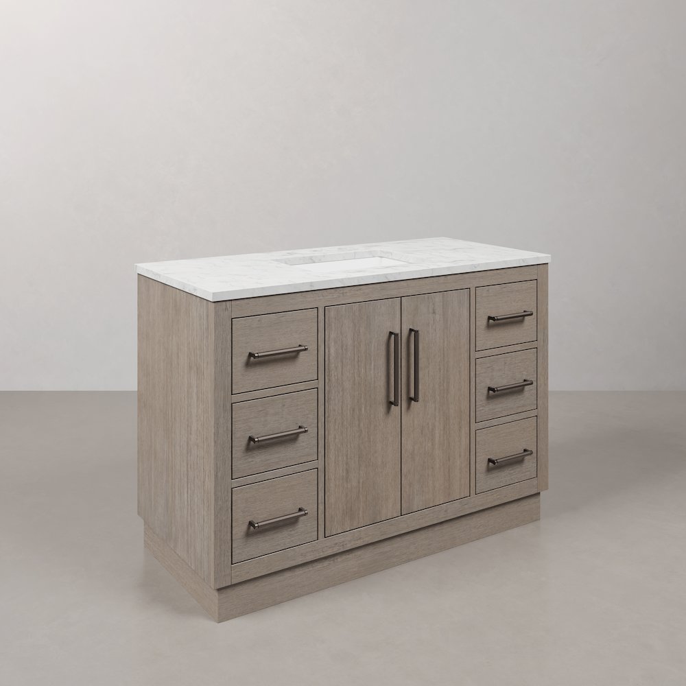 Hugo 48 In. Single Sink Carrara White Marble Countertop Vanity in Grey Oak. Picture 3