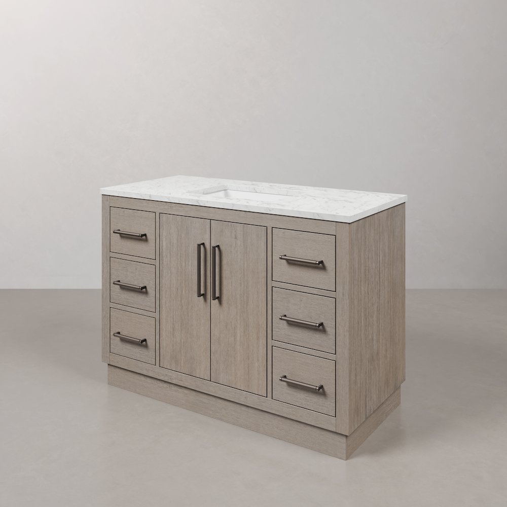Hugo 48 In. Single Sink Carrara White Marble Countertop Vanity in Grey Oak. Picture 4