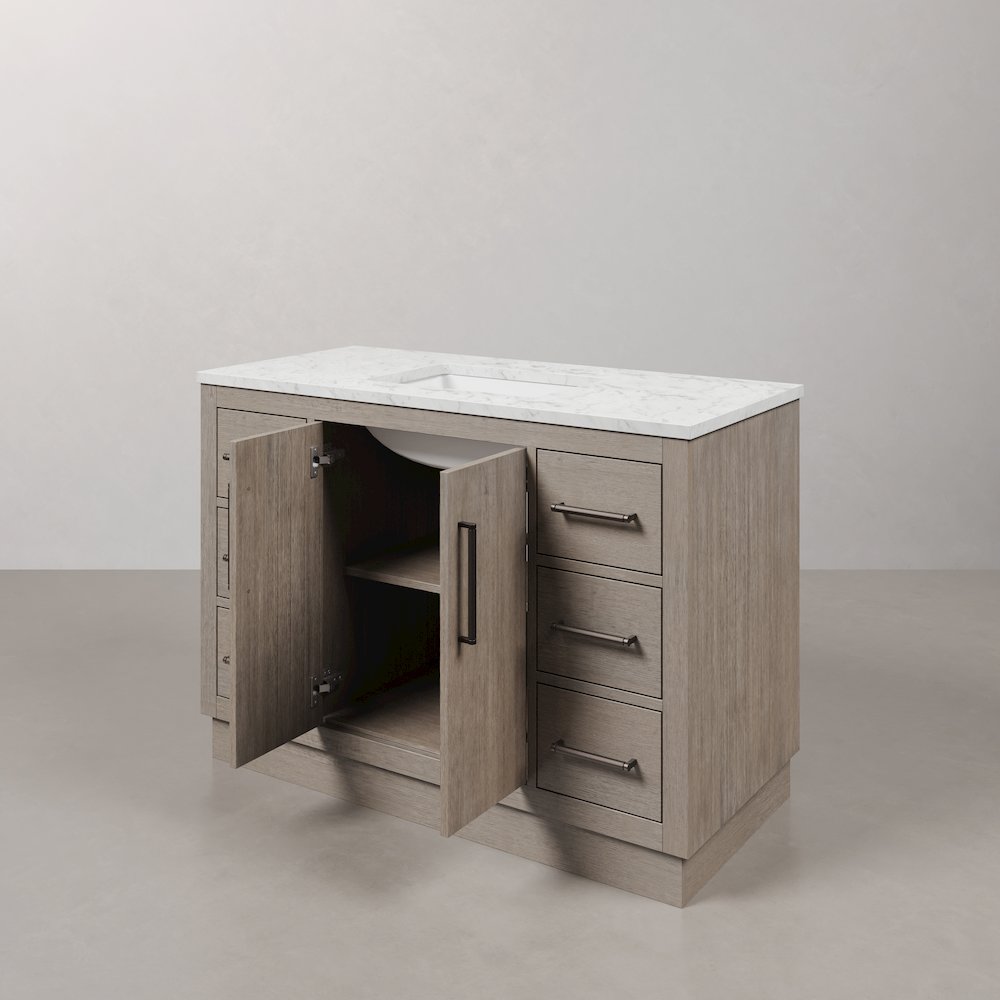 Hugo 48 In. Single Sink Carrara White Marble Countertop Vanity in Grey Oak. Picture 5