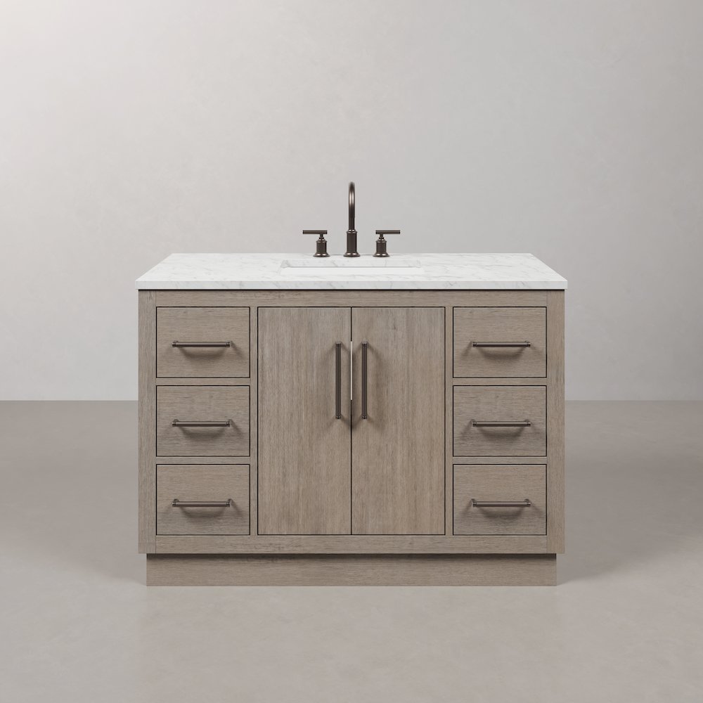 Hugo 48 In. Single Sink Carrara White Marble Countertop Vanity in Grey Oak. Picture 1