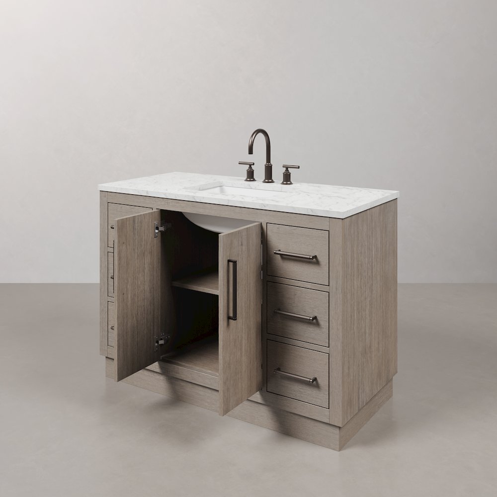 Hugo 48 In. Single Sink Carrara White Marble Countertop Vanity in Grey Oak. Picture 5