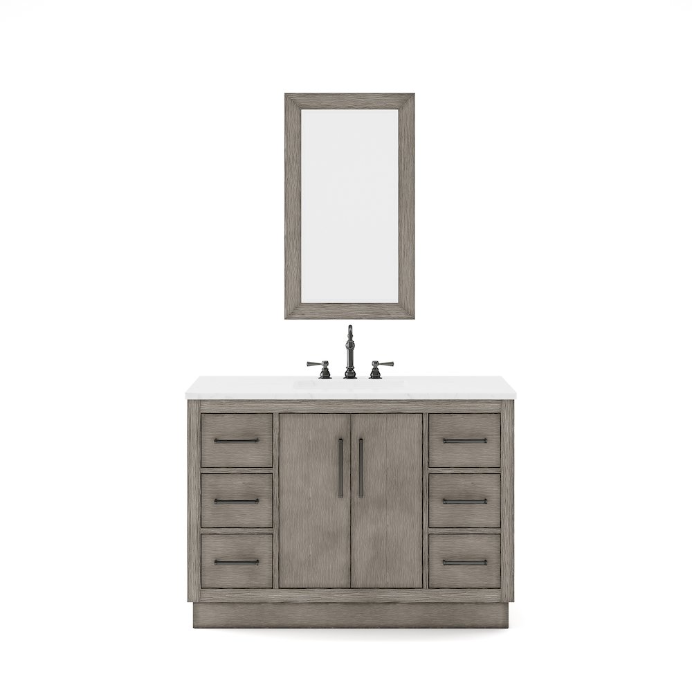 Hugo 48 In. Single Sink Carrara White Marble Countertop Vanity in Grey Oak. Picture 1