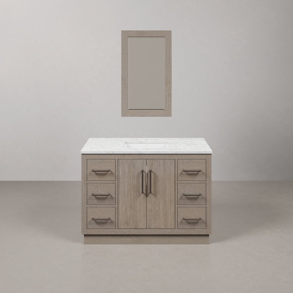Hugo 48 In. Single Sink Carrara White Marble Countertop Vanity in Grey Oak. Picture 1