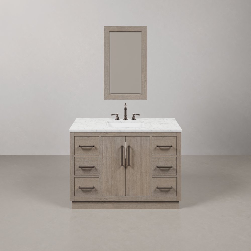 Hugo 48 In. Single Sink Carrara White Marble Countertop Vanity in Grey Oak. Picture 1