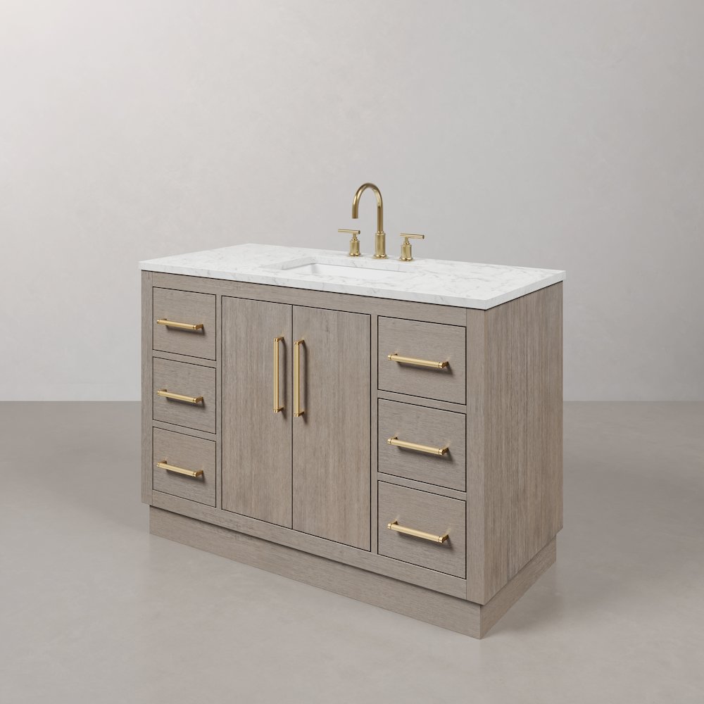 Hugo 48 In. Single Sink Carrara White Marble Countertop Bath Vanity in Grey Oak. Picture 4