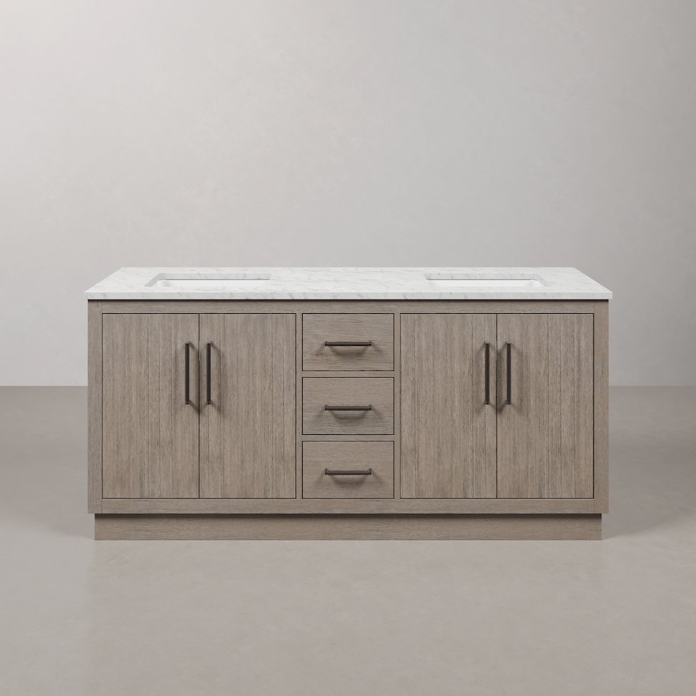 Hugo 72 In. Single Sink Carrara White Marble Countertop Vanity in Grey Oak. Picture 1