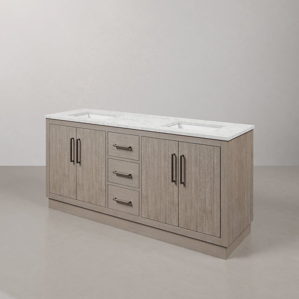 Hugo 72 In. Single Sink Carrara White Marble Countertop Vanity in Grey Oak. Picture 4