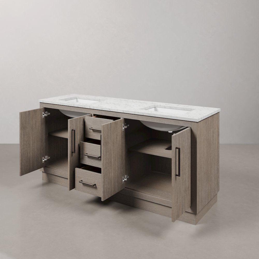 Hugo 72 In. Single Sink Carrara White Marble Countertop Vanity in Grey Oak. Picture 7
