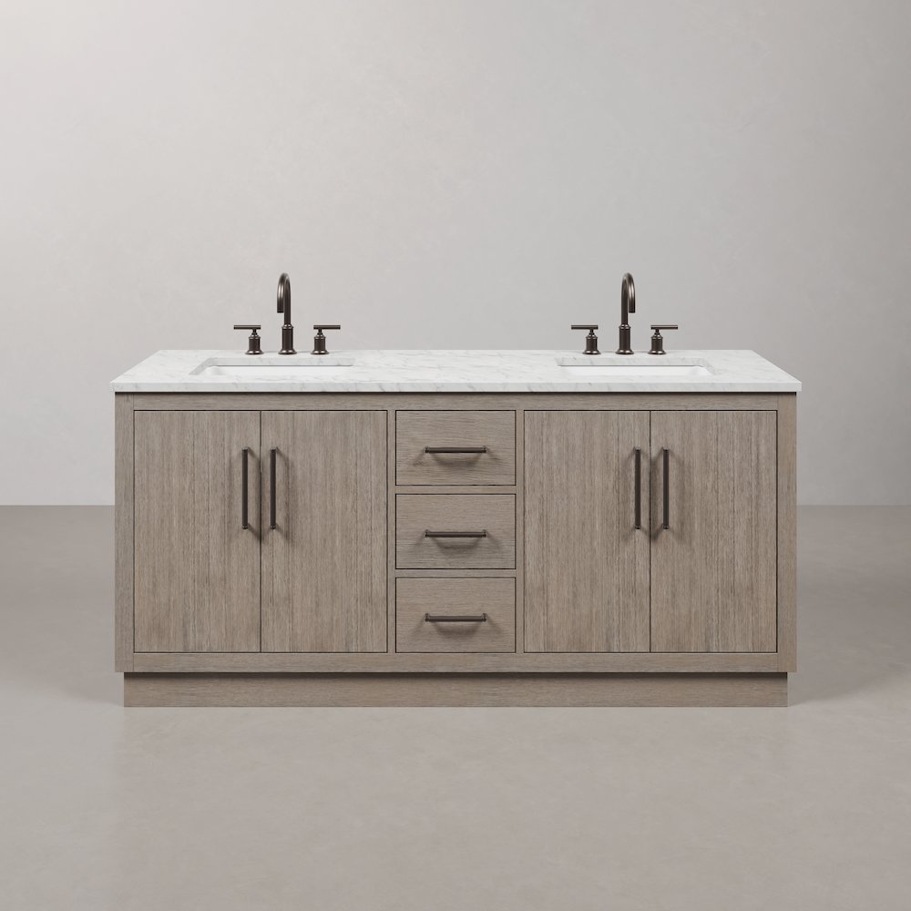 Hugo 72 In. Single Sink Carrara White Marble Countertop Vanity in Grey Oak. Picture 1