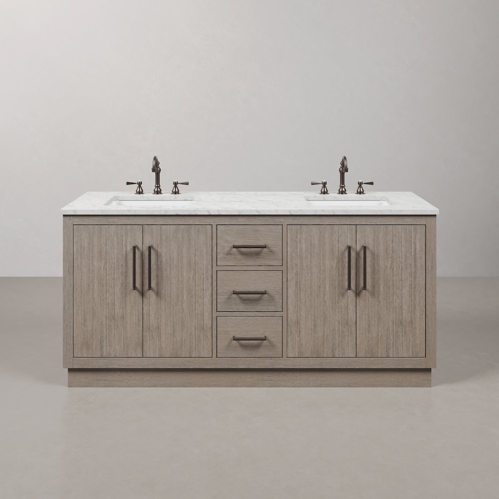 Hugo 72 In. Single Sink Carrara White Marble Countertop Vanity in Grey Oak. Picture 1