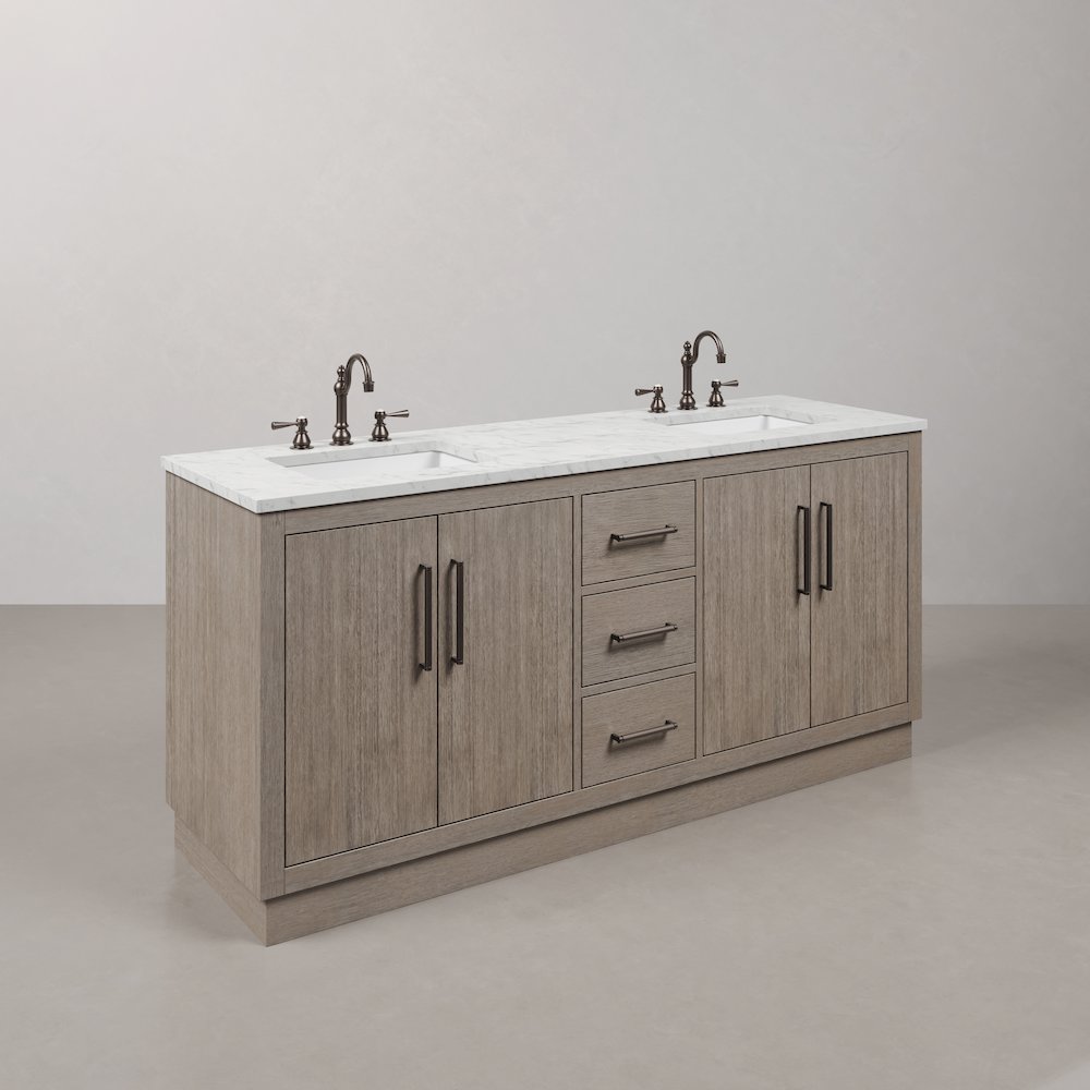 Hugo 72 In. Single Sink Carrara White Marble Countertop Vanity in Grey Oak. Picture 3