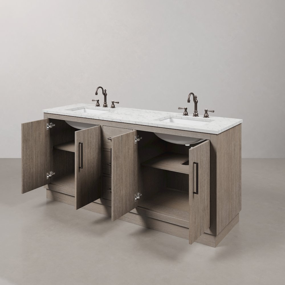 Hugo 72 In. Single Sink Carrara White Marble Countertop Vanity in Grey Oak. Picture 5
