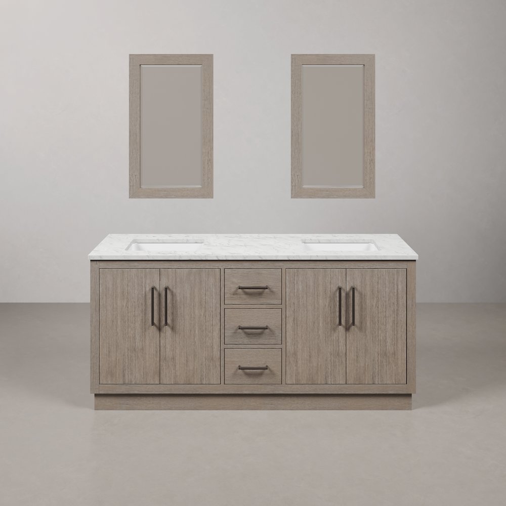 Hugo 72 In. Single Sink Carrara White Marble Countertop Vanity in Grey Oak. Picture 1