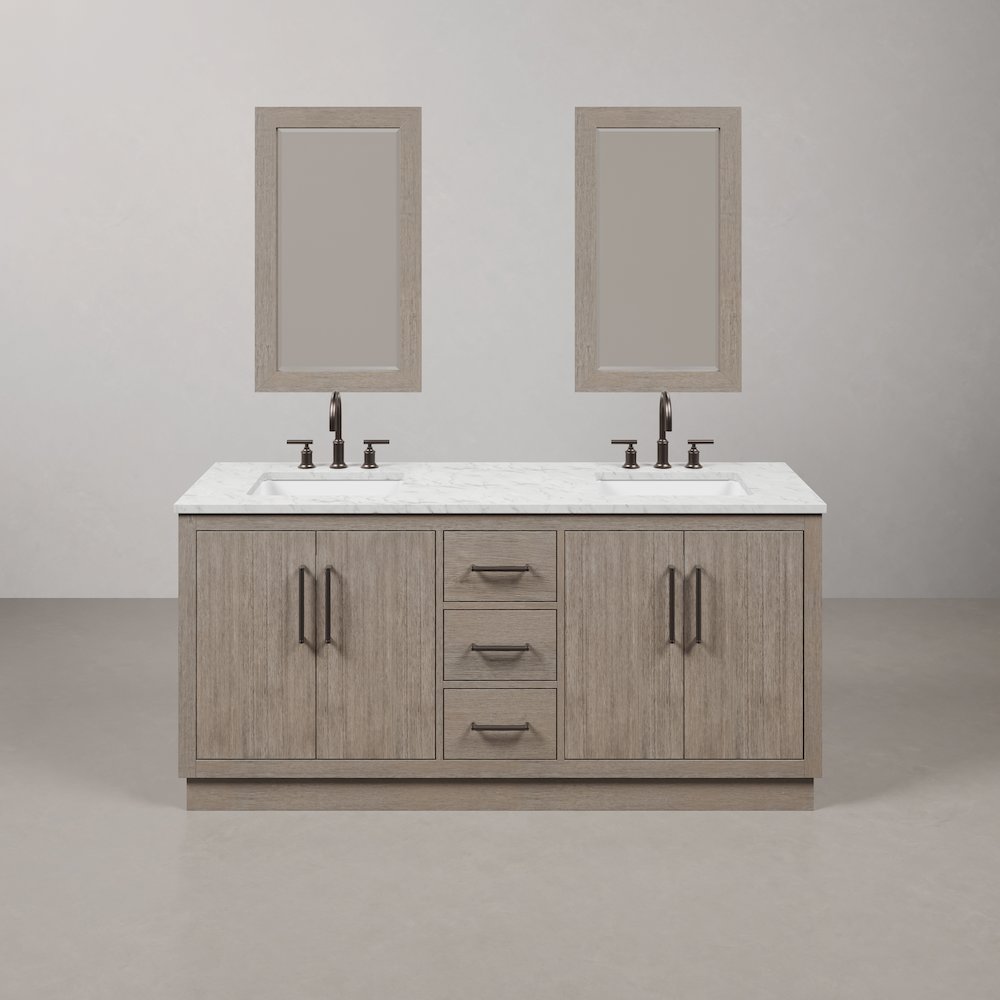 Hugo 72 In. Single Sink Carrara White Marble Countertop Vanity in Grey Oak. Picture 1