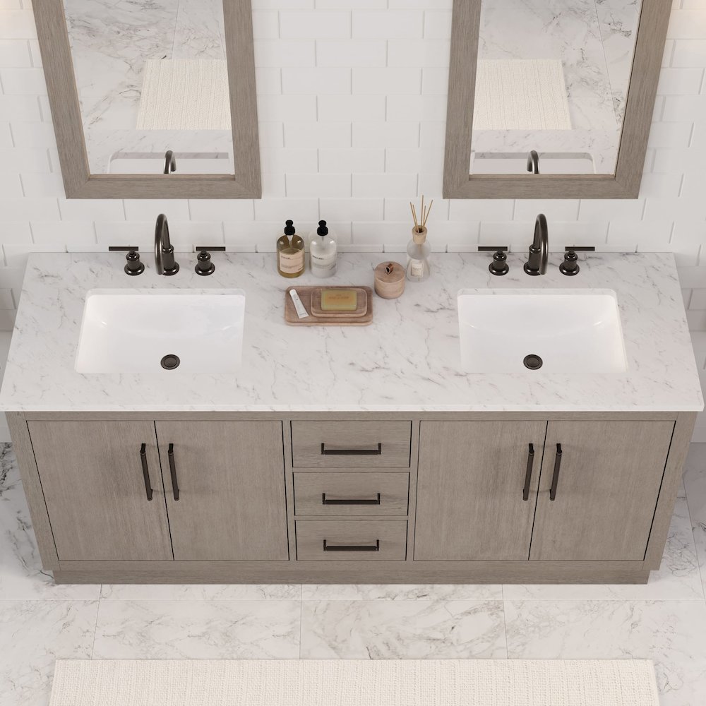 Hugo 72 In. Single Sink Carrara White Marble Countertop Vanity in Grey Oak. Picture 12