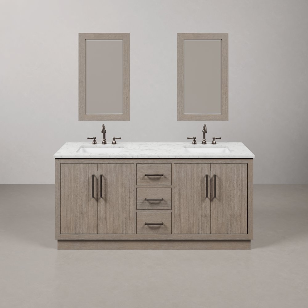 Hugo 72 In. Single Sink Carrara White Marble Countertop Vanity in Grey Oak. Picture 1
