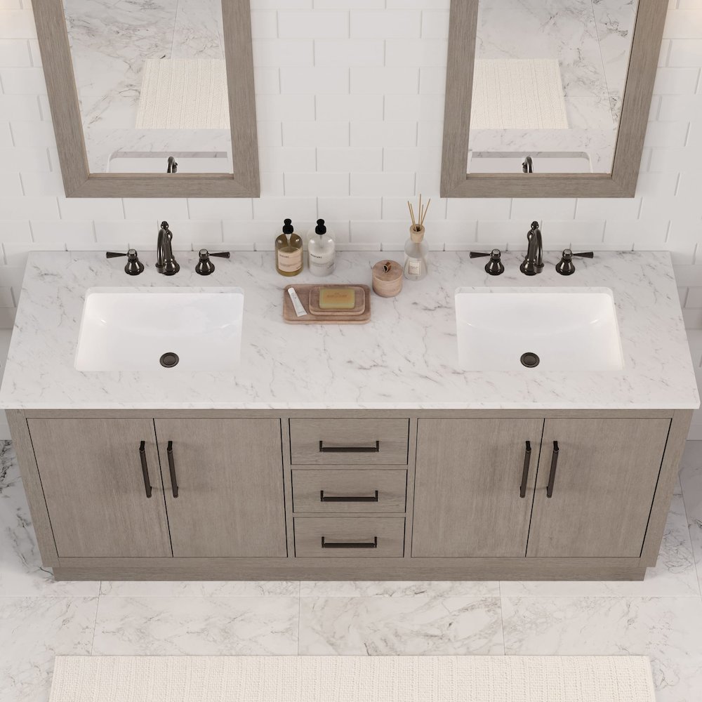 Hugo 72 In. Single Sink Carrara White Marble Countertop Vanity in Grey Oak. Picture 12