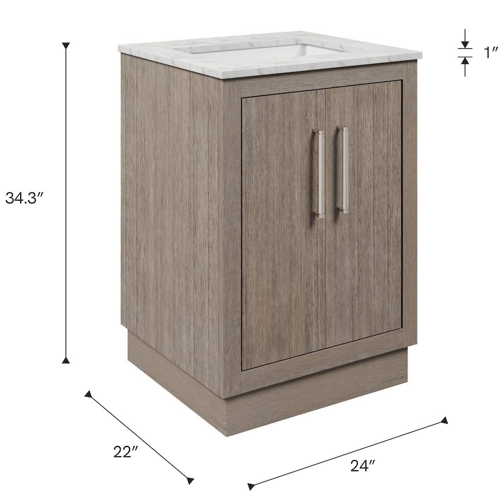 Hugo 24 In. Single Sink Carrara White Marble Countertop Bath Vanity in Grey Oak. Picture 15