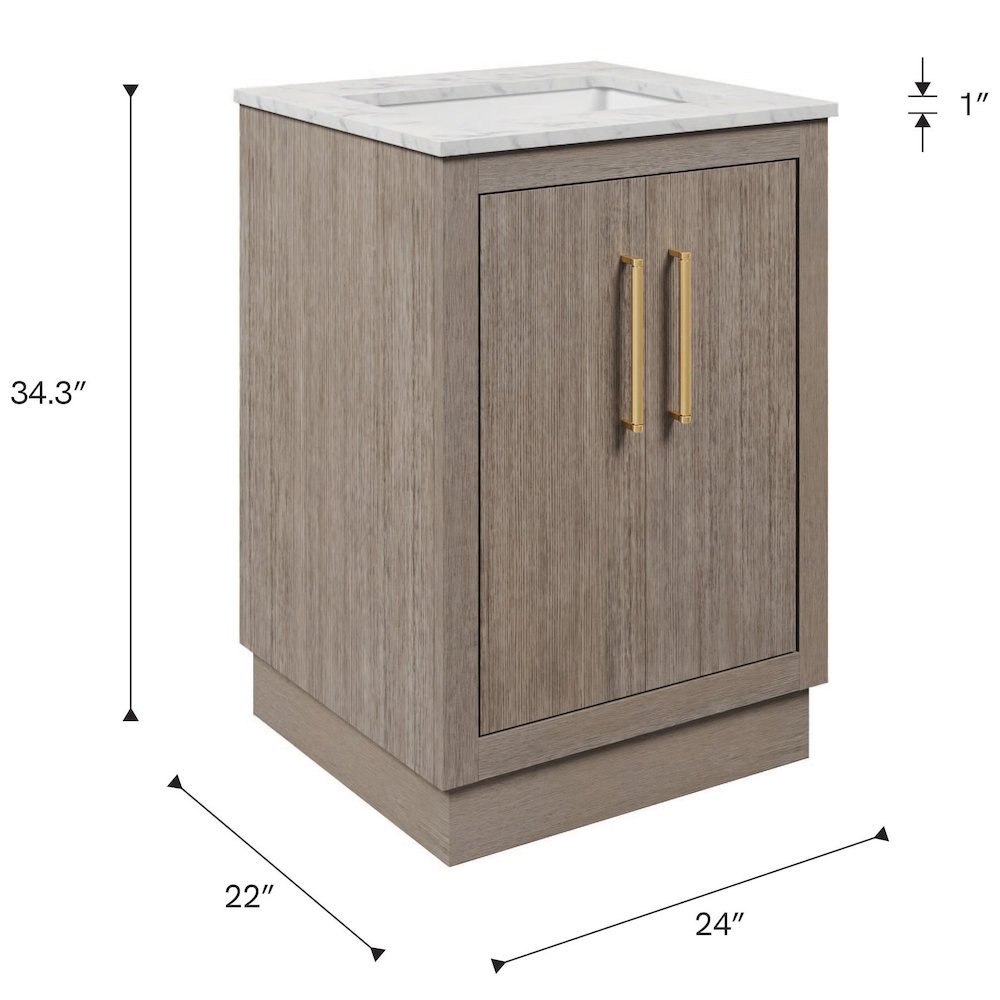 Hugo 24 In. Single Sink Carrara White Marble Countertop Bath Vanity in Grey Oak. Picture 15