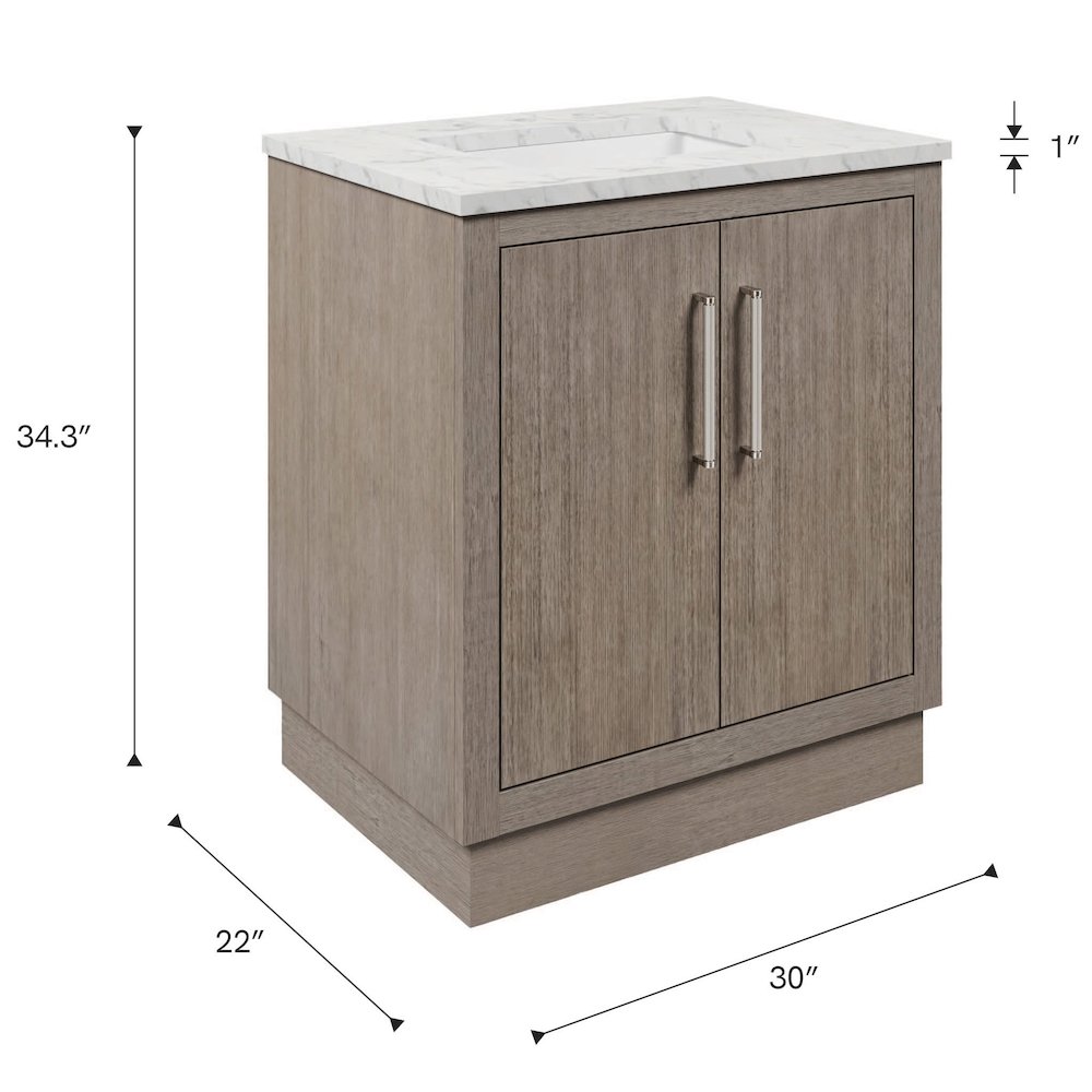 Hugo 30 In. Single Sink Carrara White Marble Countertop Bath Vanity in Grey Oak. Picture 15