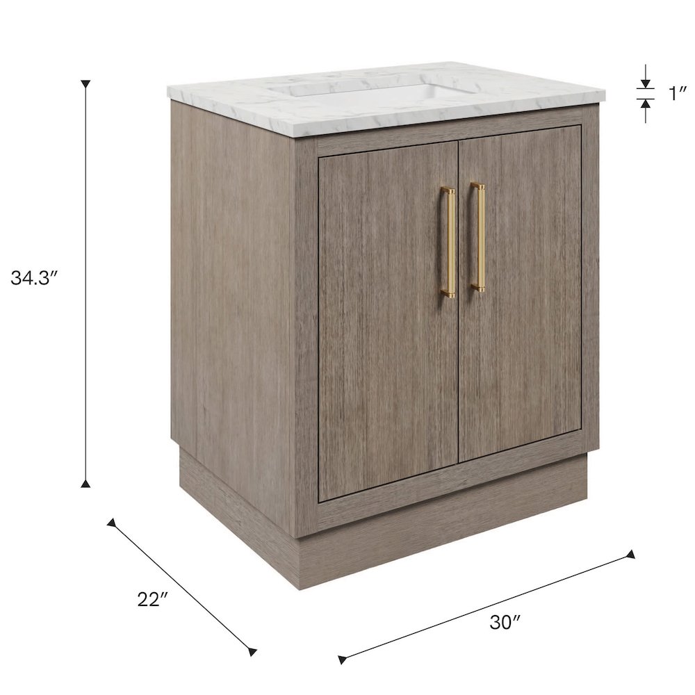 Hugo 30 In. Single Sink Carrara White Marble Countertop Bath Vanity in Grey Oak. Picture 15