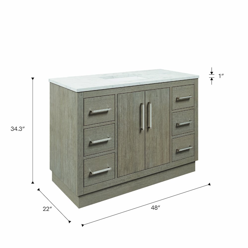 Hugo 48 In. Single Sink Carrara White Marble Countertop Bath Vanity in Grey Oak. Picture 15