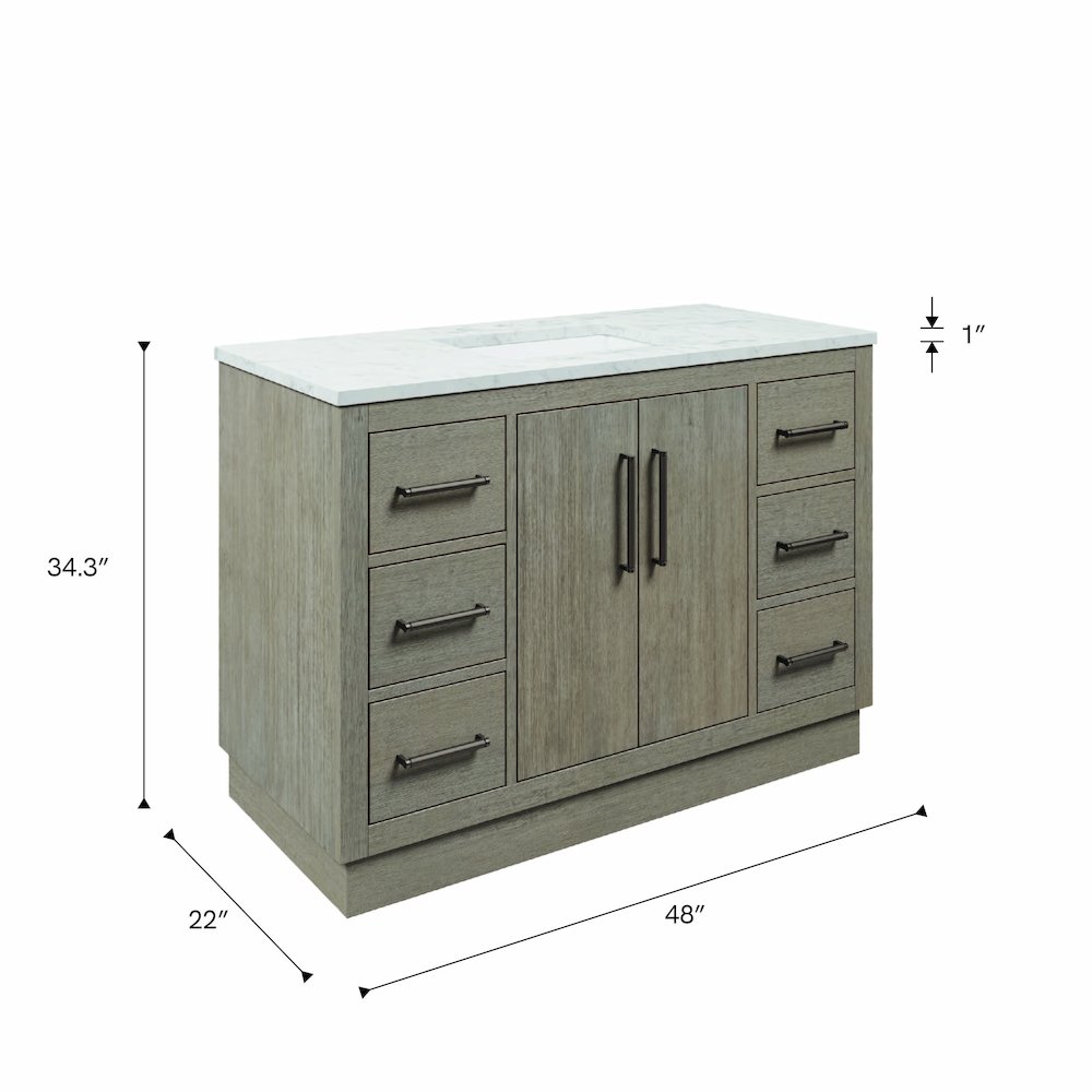 Hugo 48 In. Single Sink Carrara White Marble Countertop Vanity in Grey Oak. Picture 15