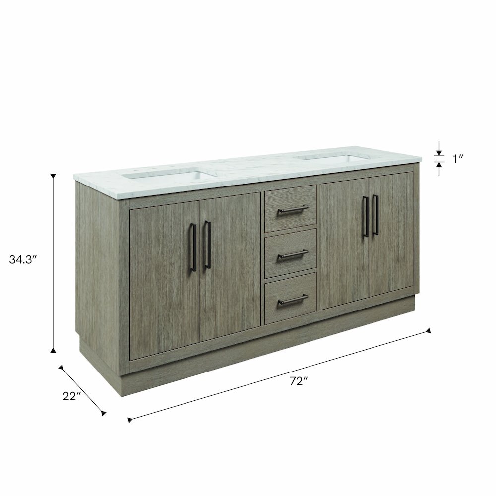 Hugo 72 In. Single Sink Carrara White Marble Countertop Vanity in Grey Oak. Picture 16