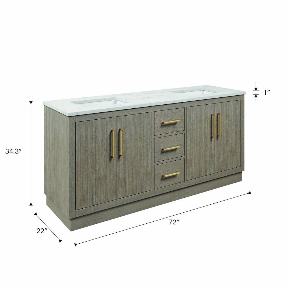 Hugo 72 In. Double Sink Carrara White Marble Countertop Bath Vanity in Grey Oak. Picture 18