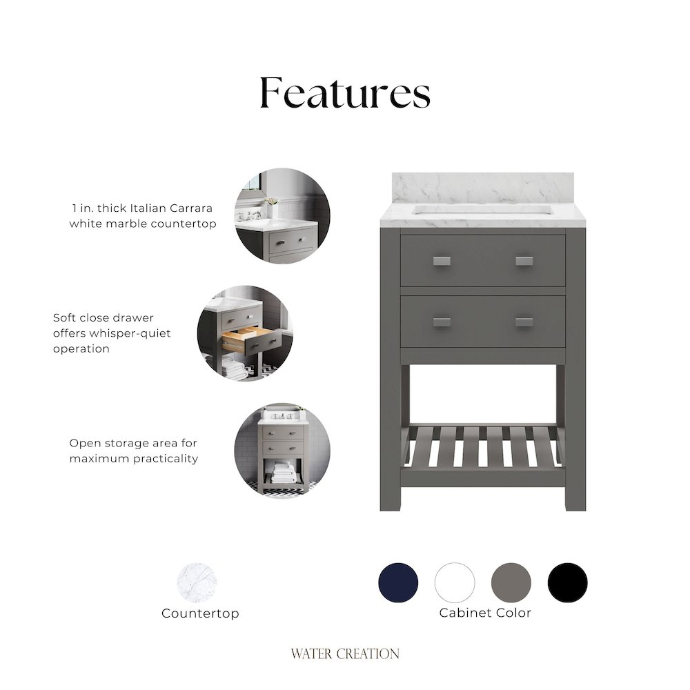 Madalyn 24 In. Single Sink Carrara White Marble Countertop Bath Vanity. Picture 8