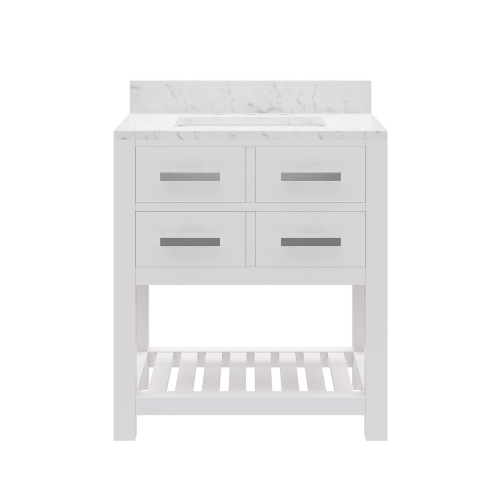 Madalyn 30 In. Single Sink Carrara White Marble Countertop Bath Vanity. Picture 1