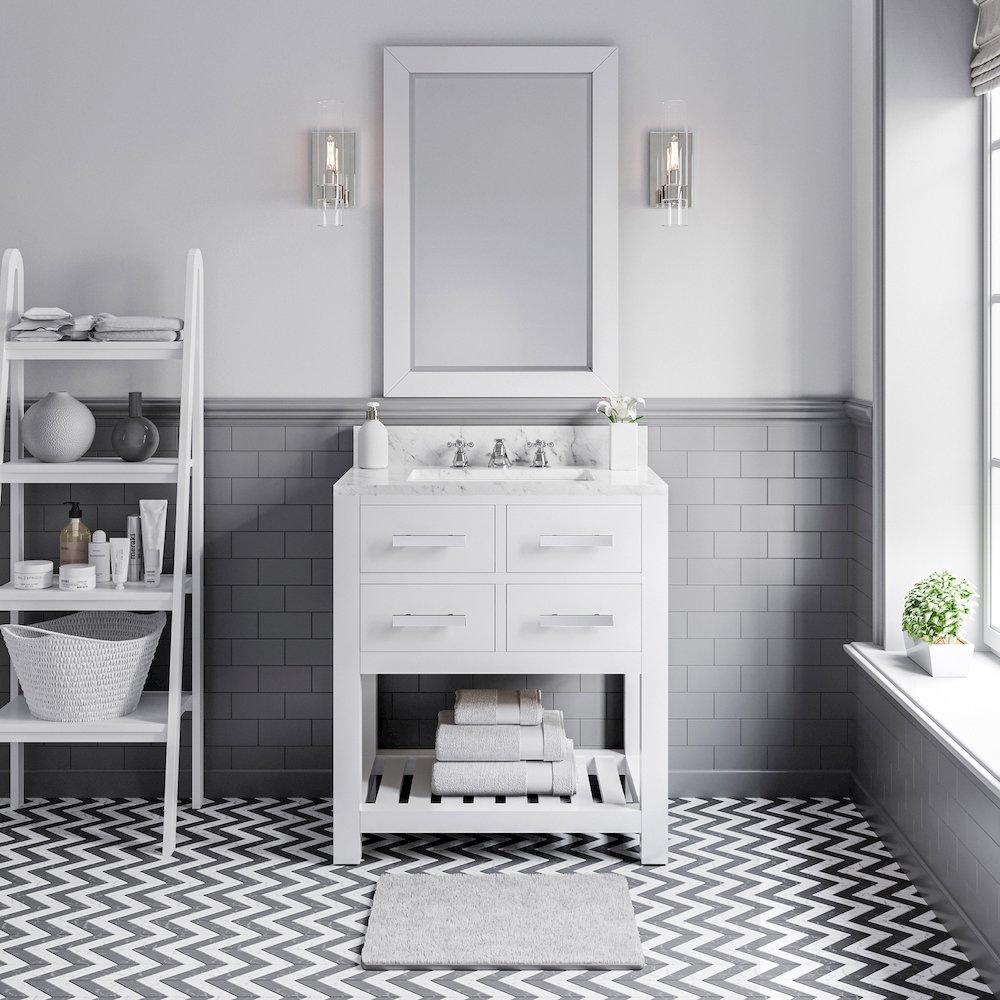 Madalyn 30 In. Single Sink Carrara White Marble Countertop Bath Vanity. Picture 2