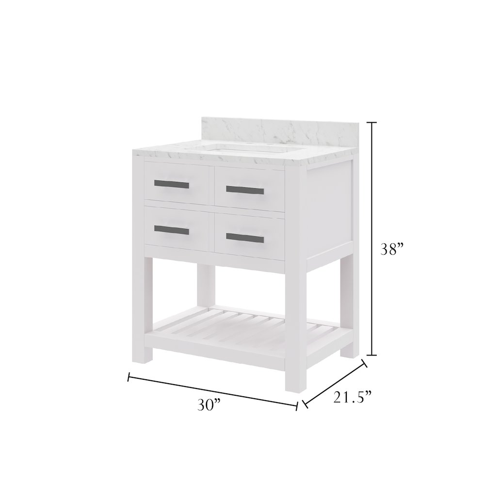Madalyn 30 In. Single Sink Carrara White Marble Countertop Bath Vanity. Picture 6