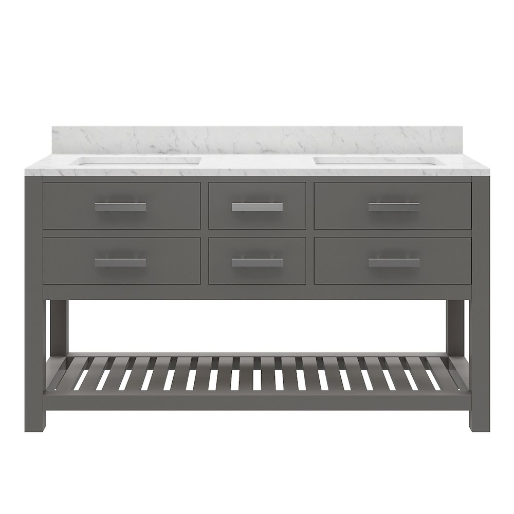 Madalyn 60 In. Double Sink Carrara White Marble Countertop Bath Vanity. Picture 1