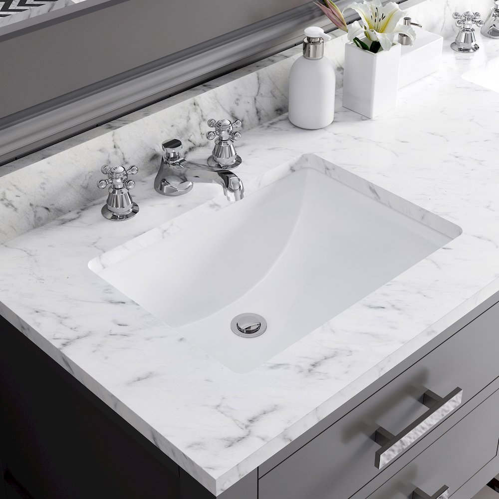 Madalyn 60 In. Double Sink Carrara White Marble Countertop Bath Vanity. Picture 5