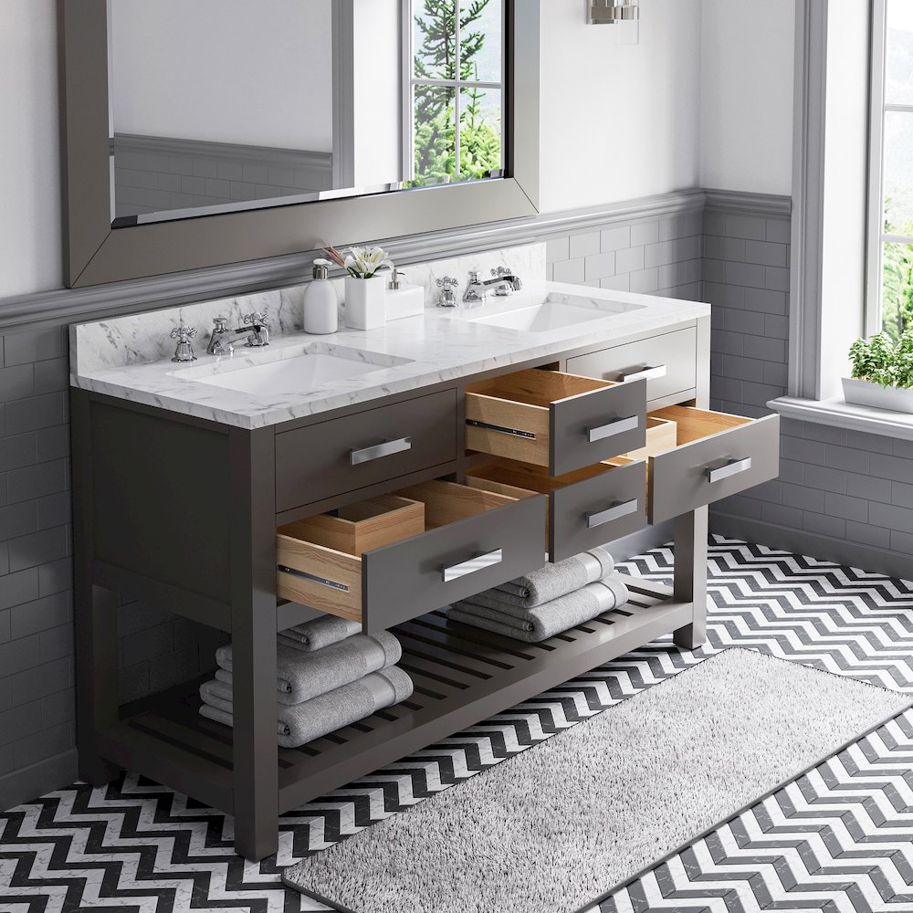 Madalyn 60 In. Double Sink Carrara White Marble Countertop Bath Vanity. Picture 4