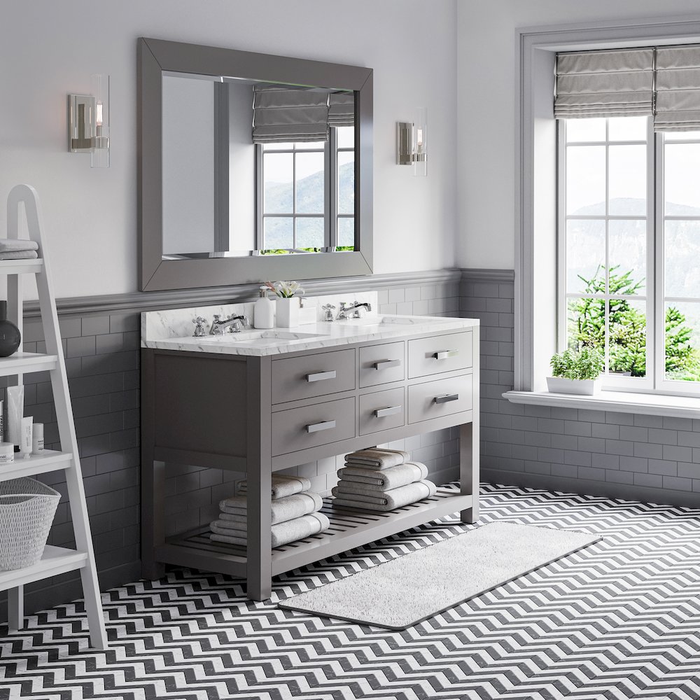 Madalyn 60 In. Double Sink Carrara White Marble Countertop Bath Vanity. Picture 3