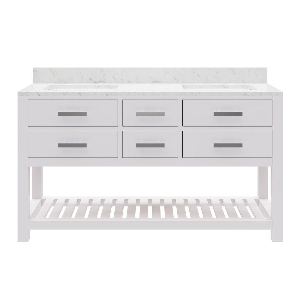 Madalyn 60 In. Double Sink Carrara White Marble Countertop Bath Vanity. Picture 1