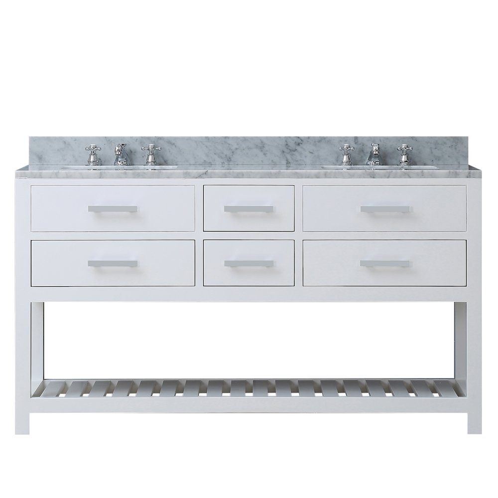 Madalyn 60 In. Double Sink Carrara White Marble Countertop Bath Vanity. Picture 1