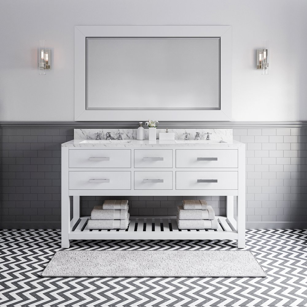 Madalyn 60 In. Double Sink Carrara White Marble Countertop Bath Vanity. Picture 2