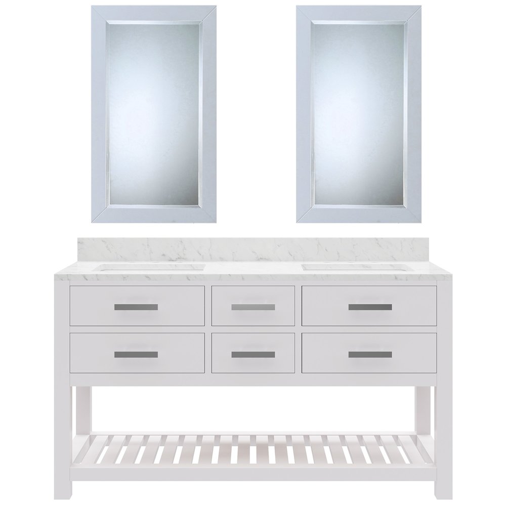 Madalyn 60 In. Double Sink Carrara White Marble Countertop Bath Vanity. Picture 1