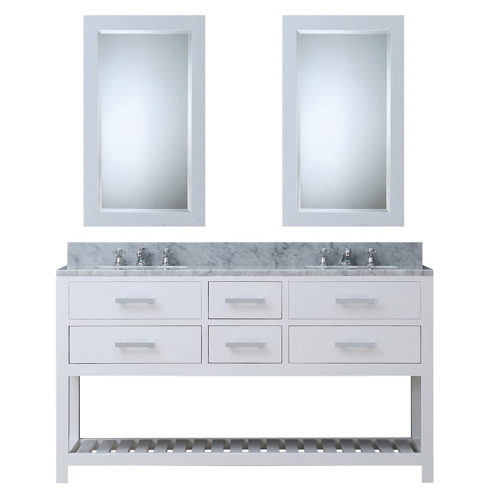 Madalyn 60 In. Double Sink Carrara White Marble Countertop Bath Vanity. Picture 1