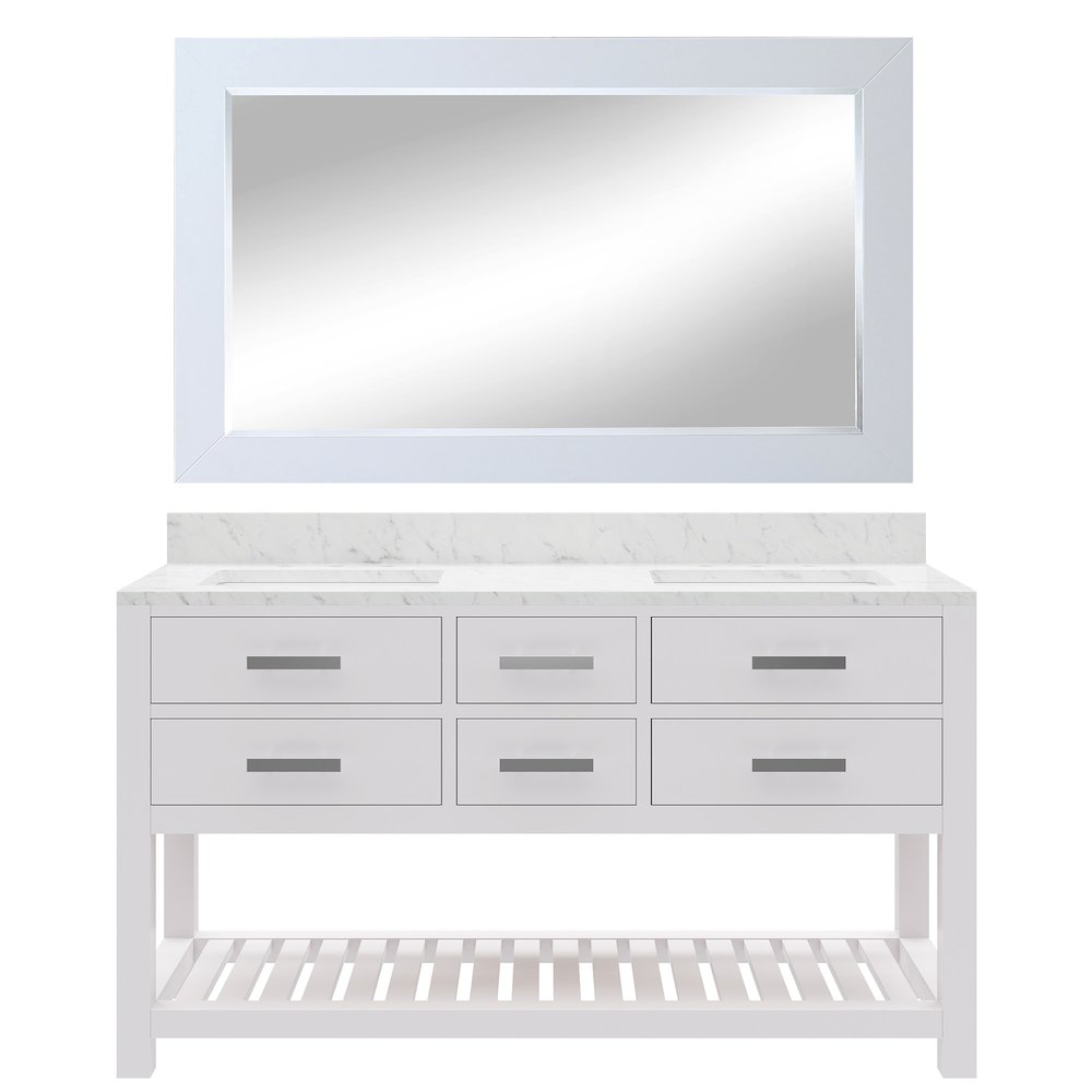Madalyn 60 In. Double Sink Carrara White Marble Countertop Bath Vanity. Picture 1