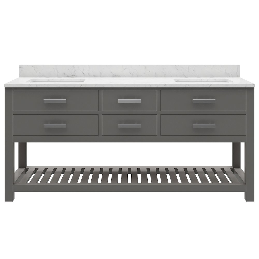 Madalyn 72 In. Double Sink Carrara White Marble Countertop Bath Vanity. Picture 1