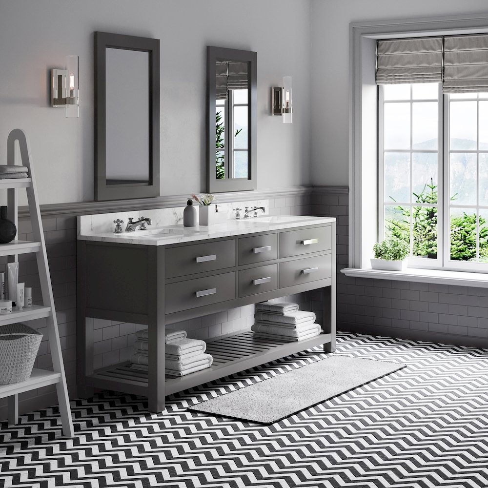 Madalyn 72 In. Double Sink Carrara White Marble Countertop Bath Vanity. Picture 3